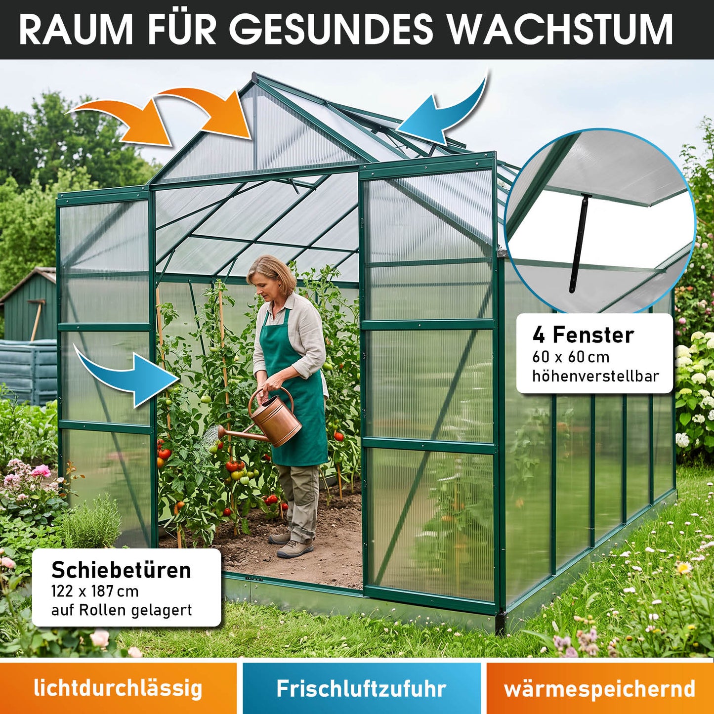 BRAST Aluminium-Gewächshaus 310x205x235 Alu-Profile Grün