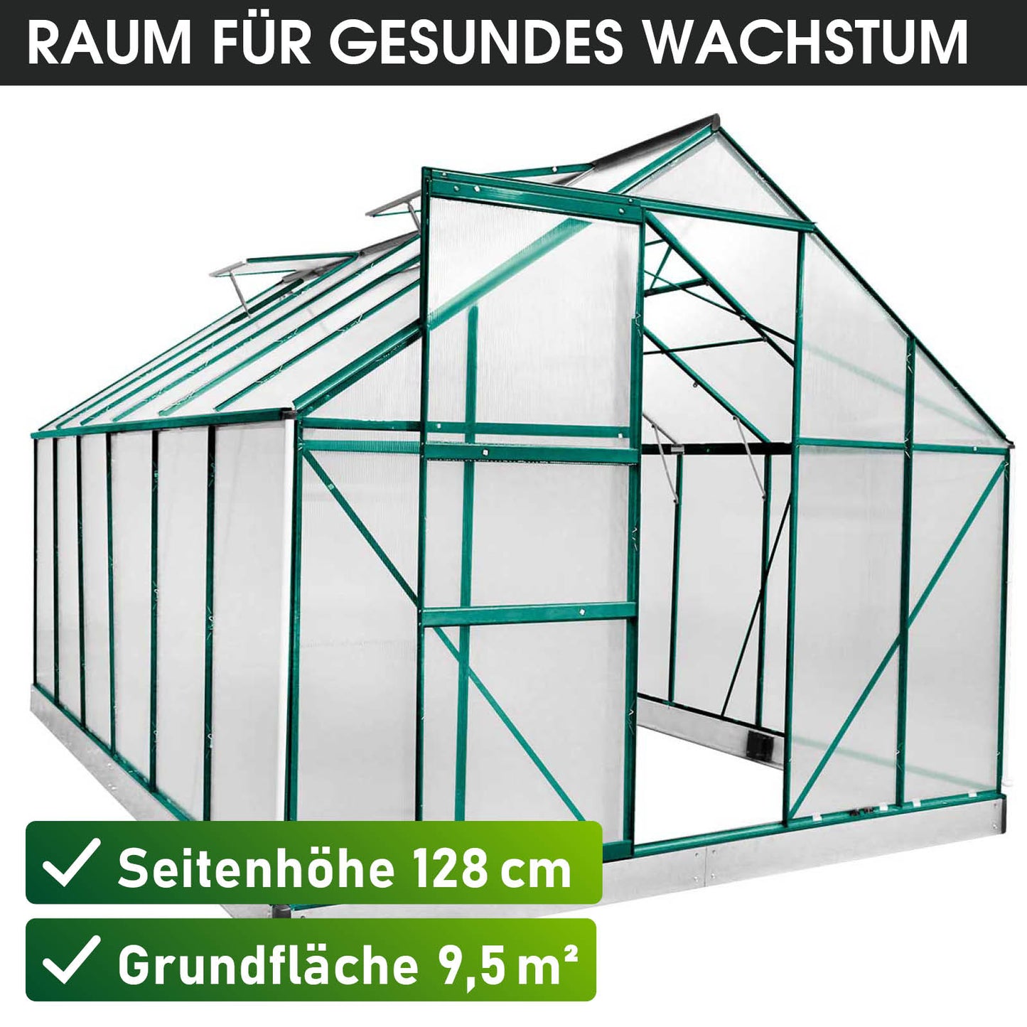 BRAST Aluminium-Gewächshaus 380x250x205 Alu-Profile Grün