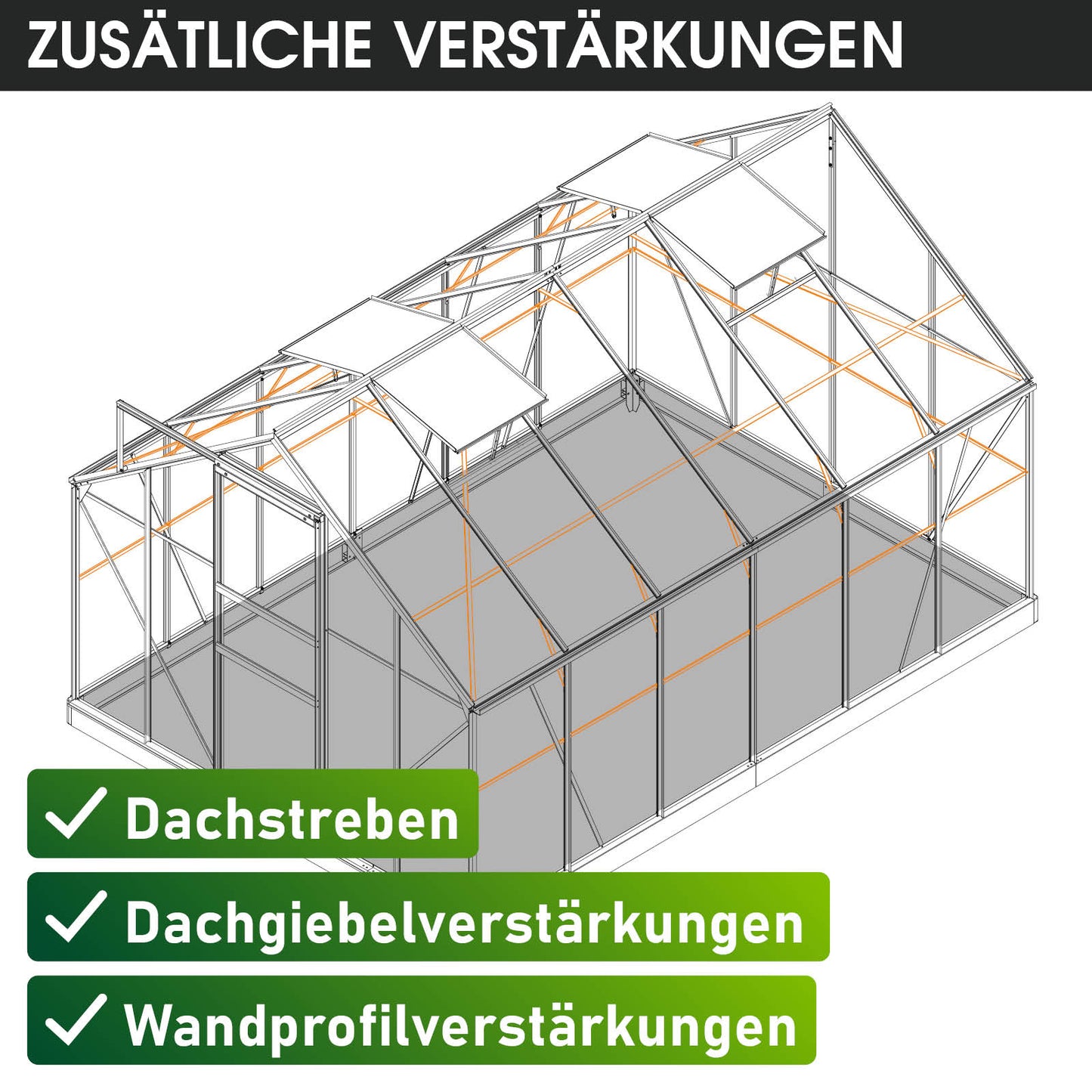 BRAST Aluminium-Gewächshaus 380x250x205 Alu-Profile Grün