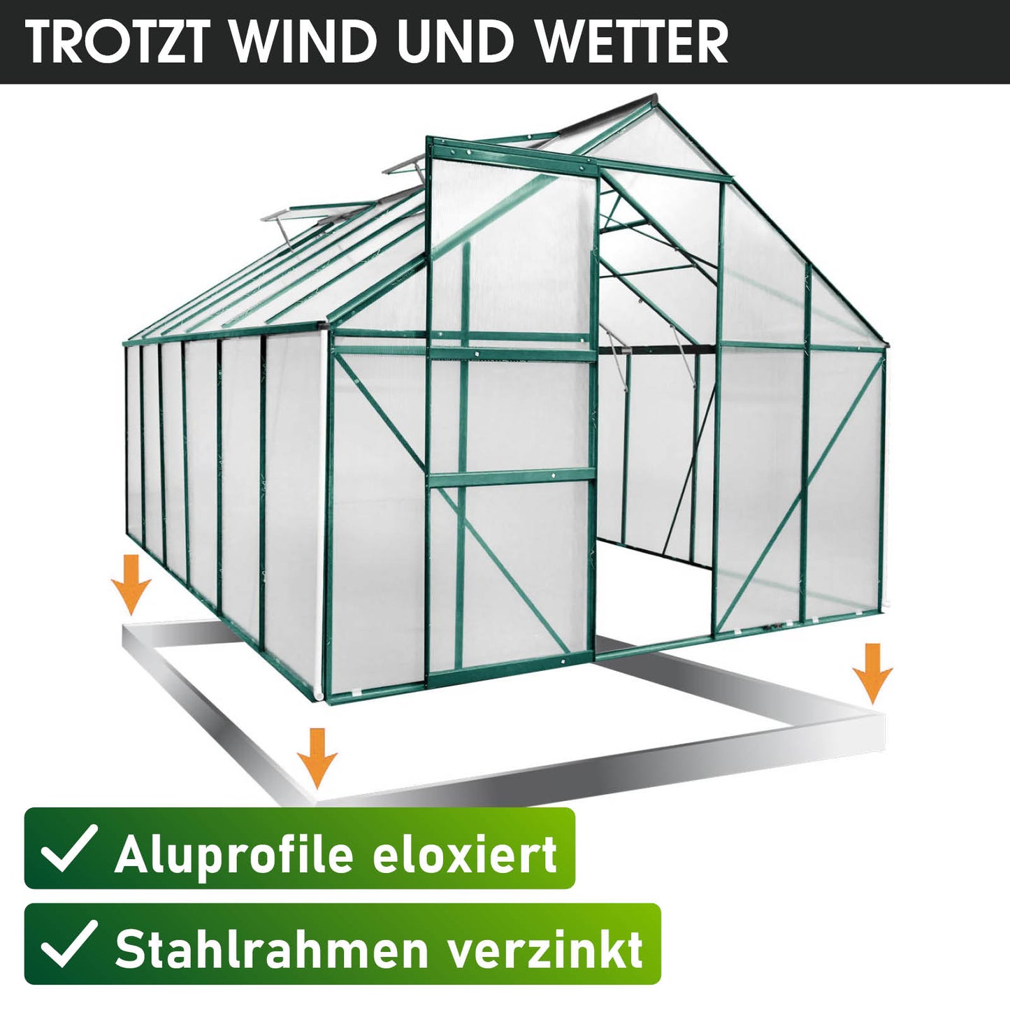 BRAST Aluminium-Gewächshaus 380x250x205 Alu-Profile Grün