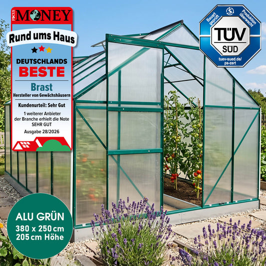 BRAST Aluminium-Gewächshaus 380x250x205 Alu-Profile Grün