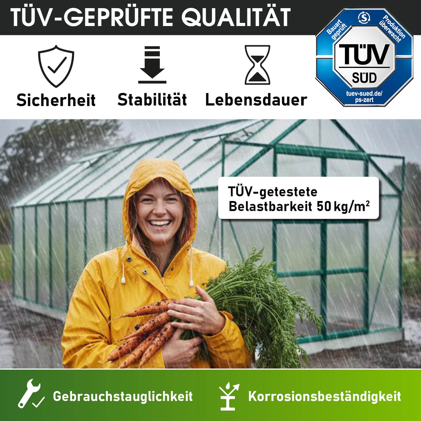 BRAST Aluminium-Gewächshaus 380x250x205 Alu-Profile Grün