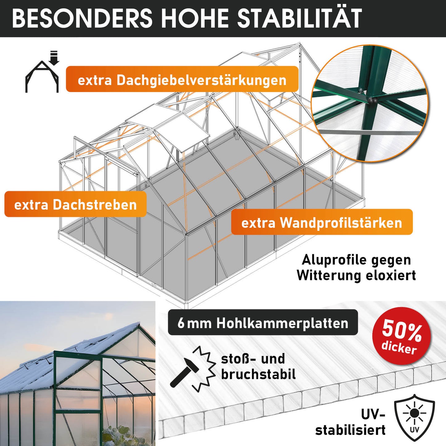BRAST Aluminium-Gewächshaus 380x250x205 Alu-Profile Grün