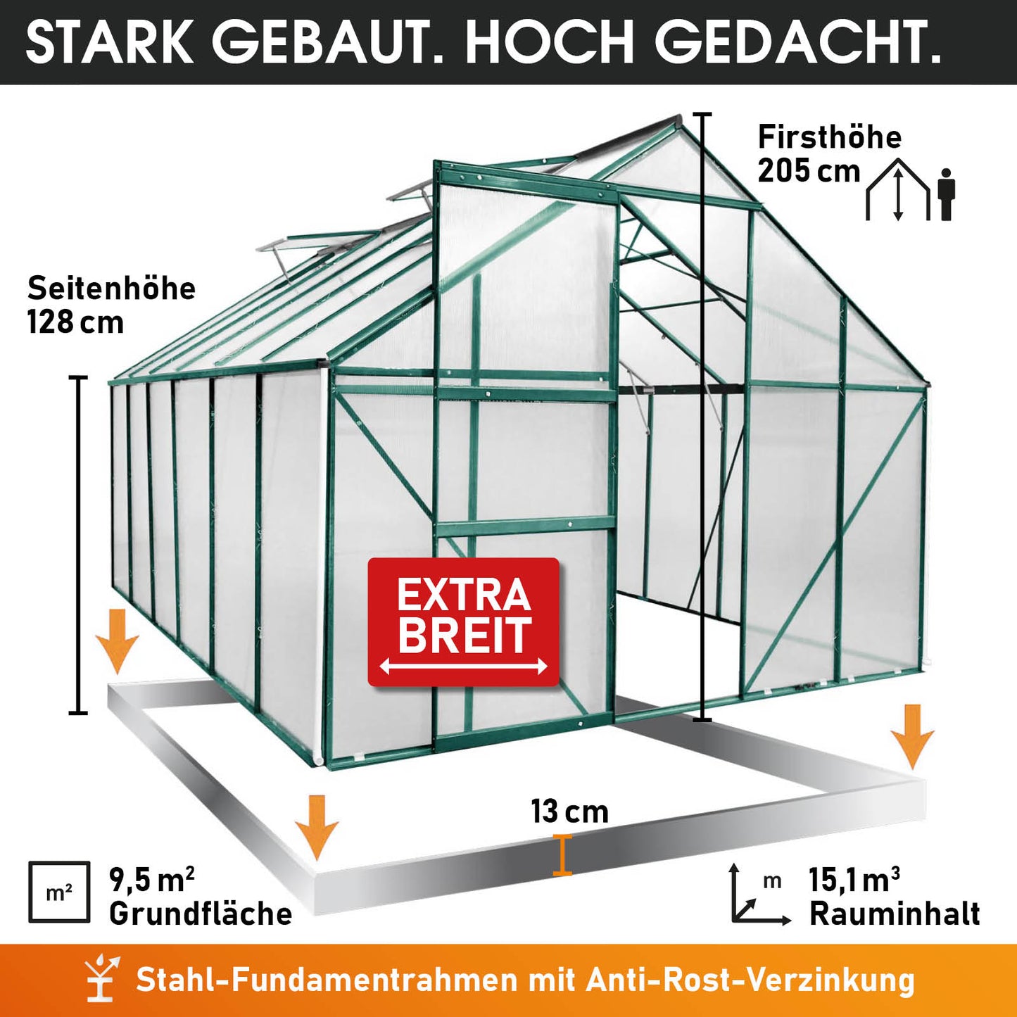 BRAST Aluminium-Gewächshaus 380x250x205 Alu-Profile Grün