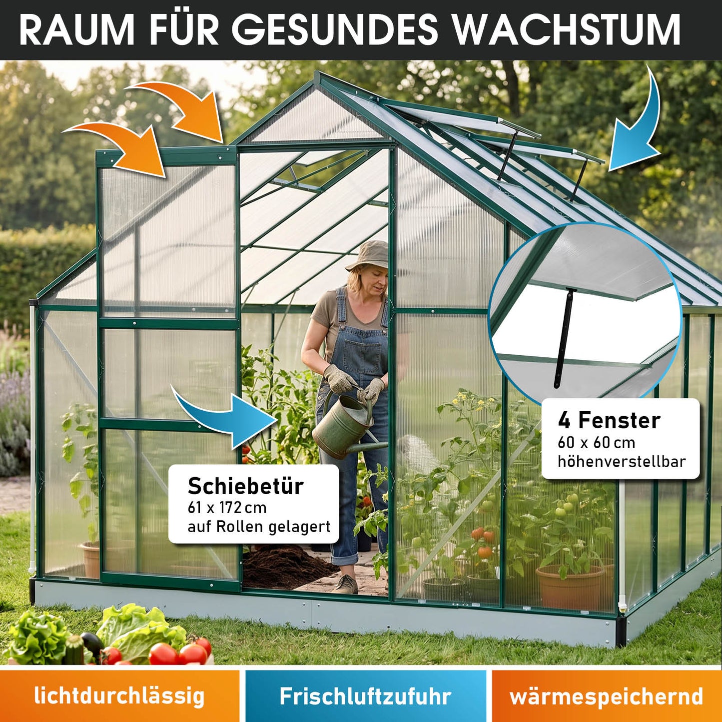 BRAST Aluminium-Gewächshaus 380x250x205 Alu-Profile Grün