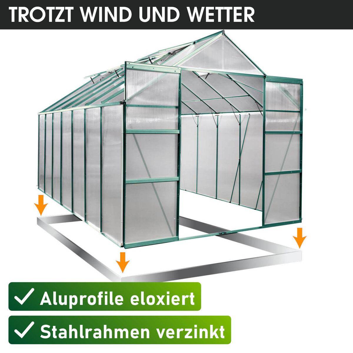 BRAST Aluminium-Gewächshaus 430x250x235 Alu-Profile Grün