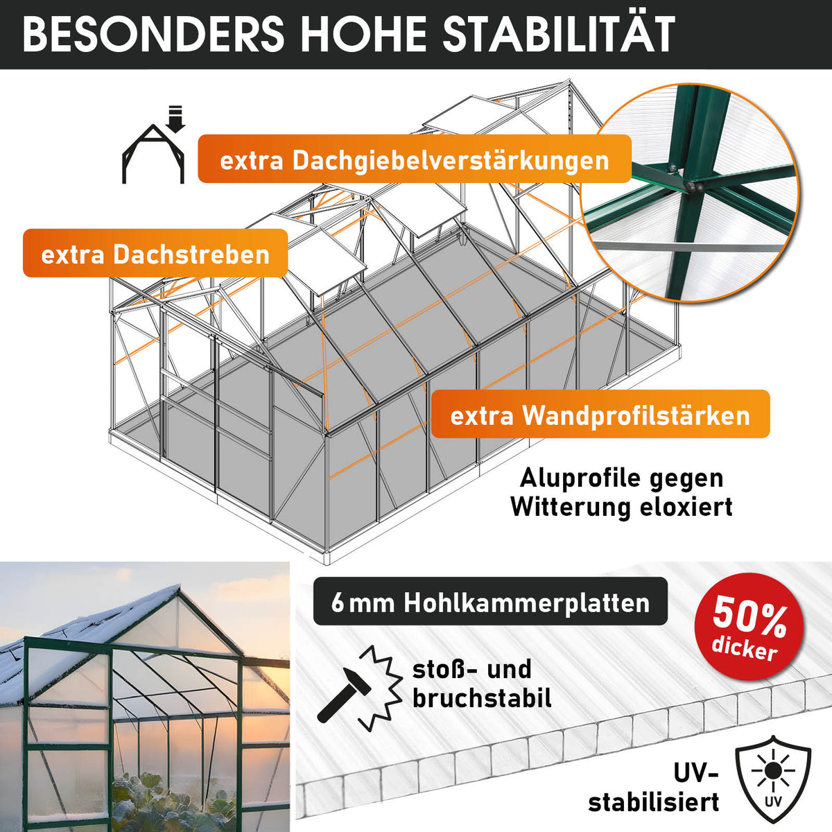 BRAST Aluminium-Gewächshaus 430x250x235 Alu-Profile Grün