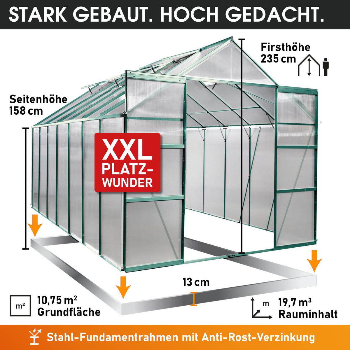 BRAST Aluminium-Gewächshaus 430x250x235 Alu-Profile Grün