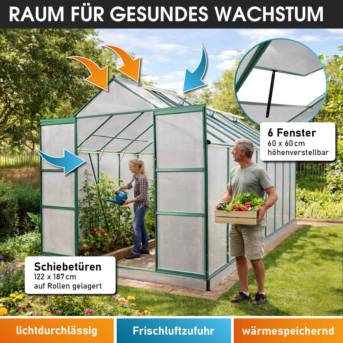 BRAST Aluminium-Gewächshaus 430x250x235 Alu-Profile Grün