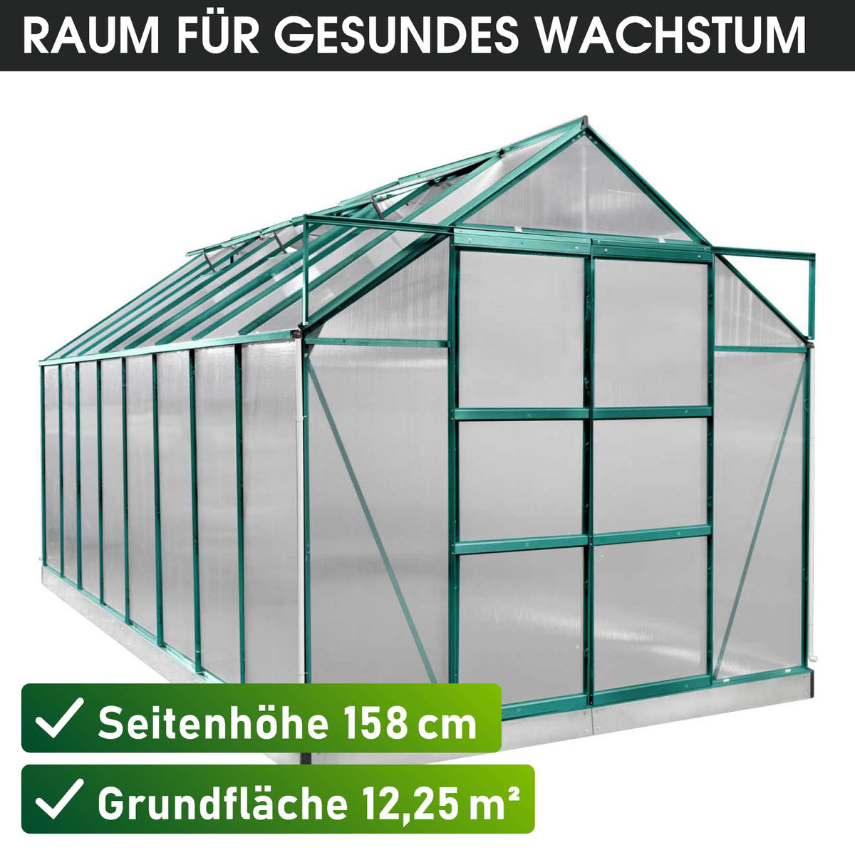 BRAST Aluminium-Gewächshaus 490x250x235 Alu-Profile Grün