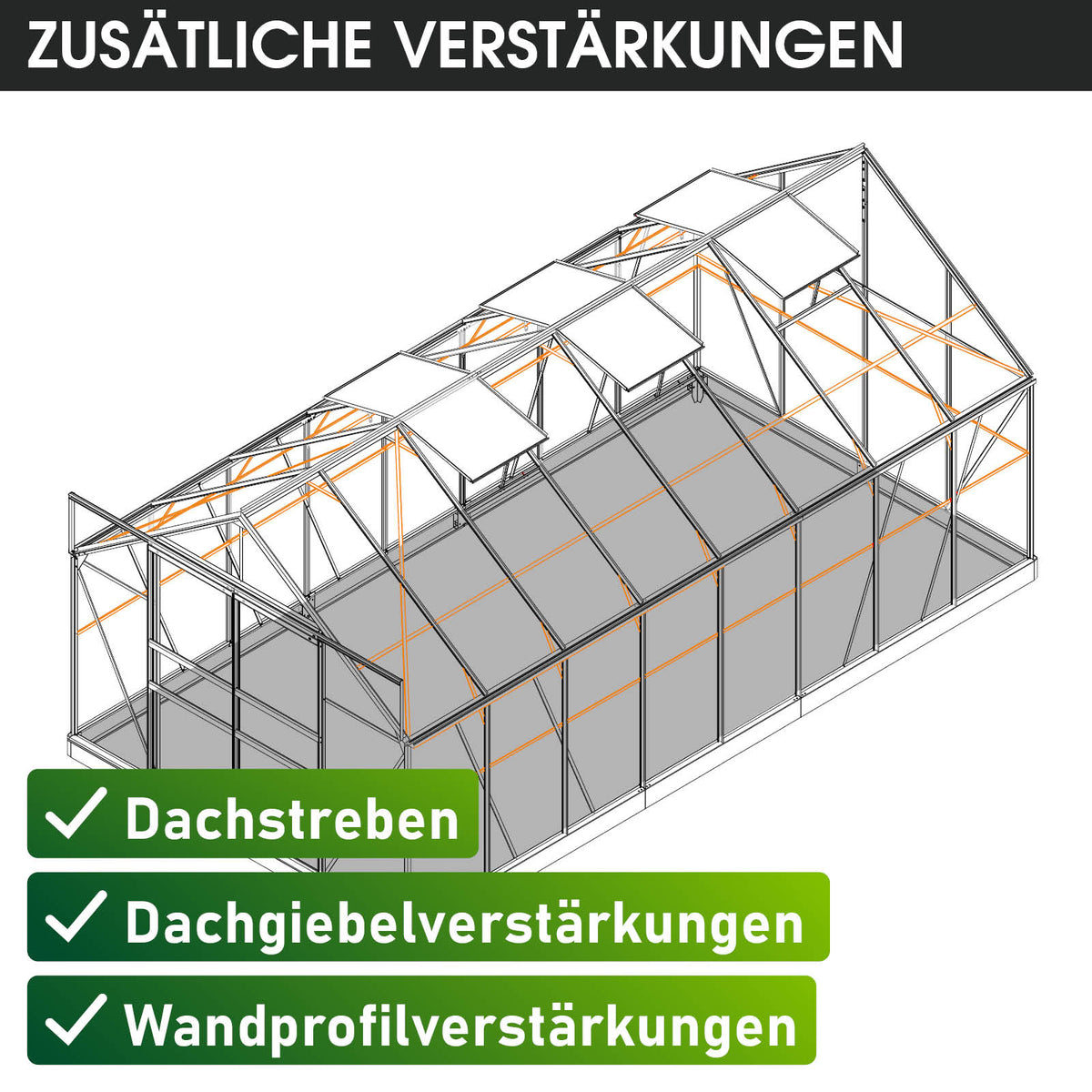 BRAST Aluminium-Gewächshaus 490x250x235 Alu-Profile Grün