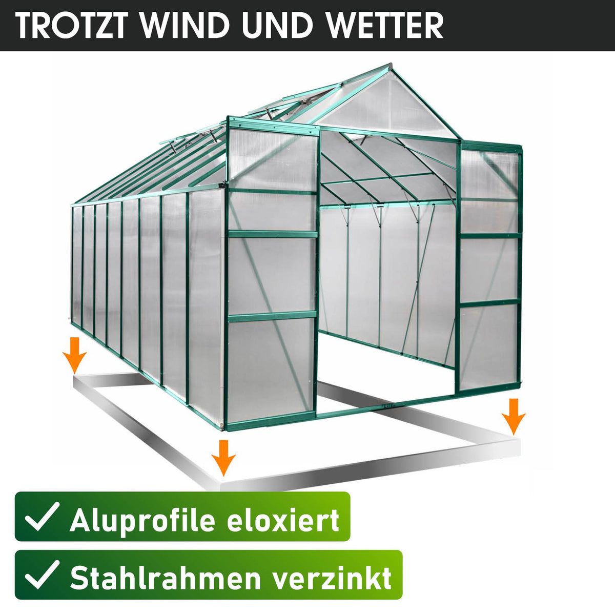BRAST Aluminium-Gewächshaus 490x250x235 Alu-Profile Grün