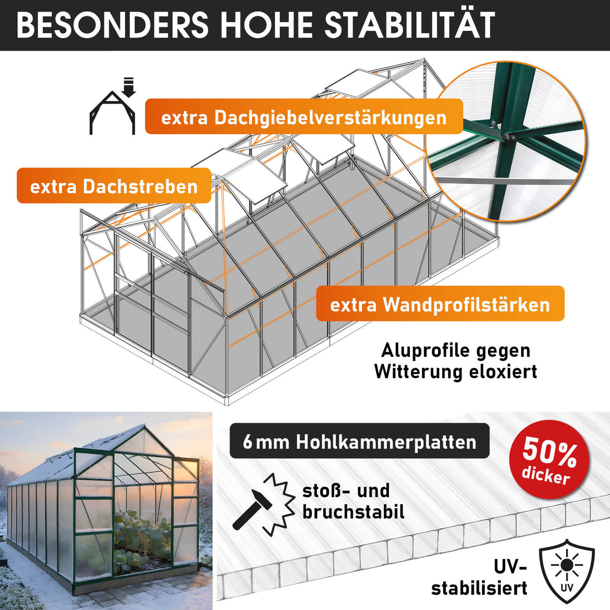 BRAST Aluminium-Gewächshaus 490x250x235 Alu-Profile Grün