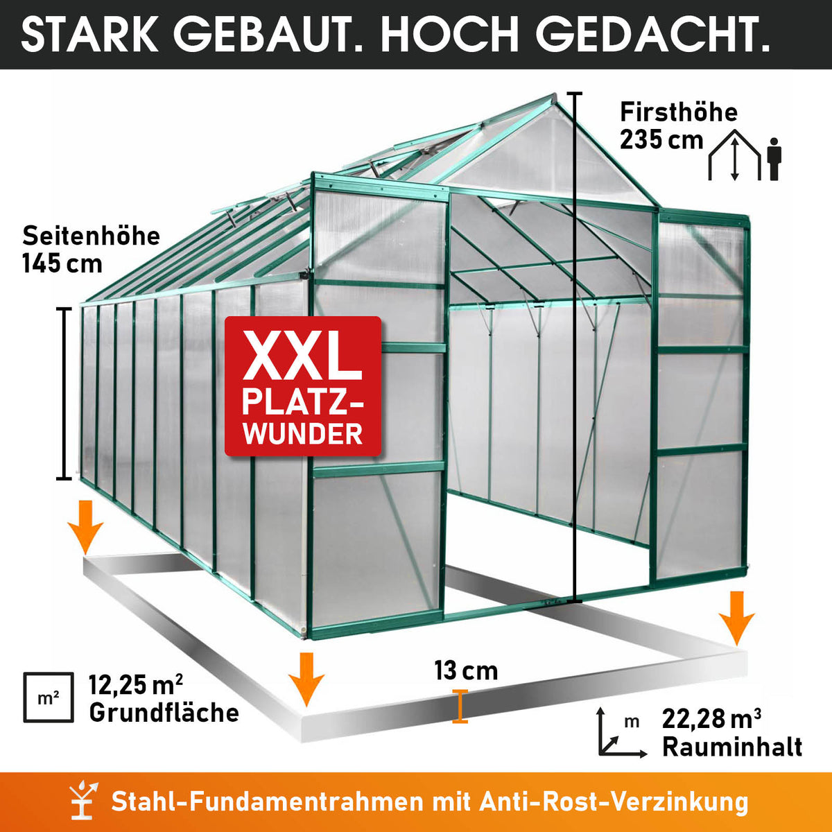 BRAST Aluminium-Gewächshaus 490x250x235 Alu-Profile Grün