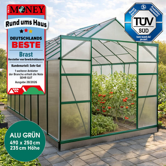 BRAST Aluminium-Gewächshaus 490x250x235 Alu-Profile Grün