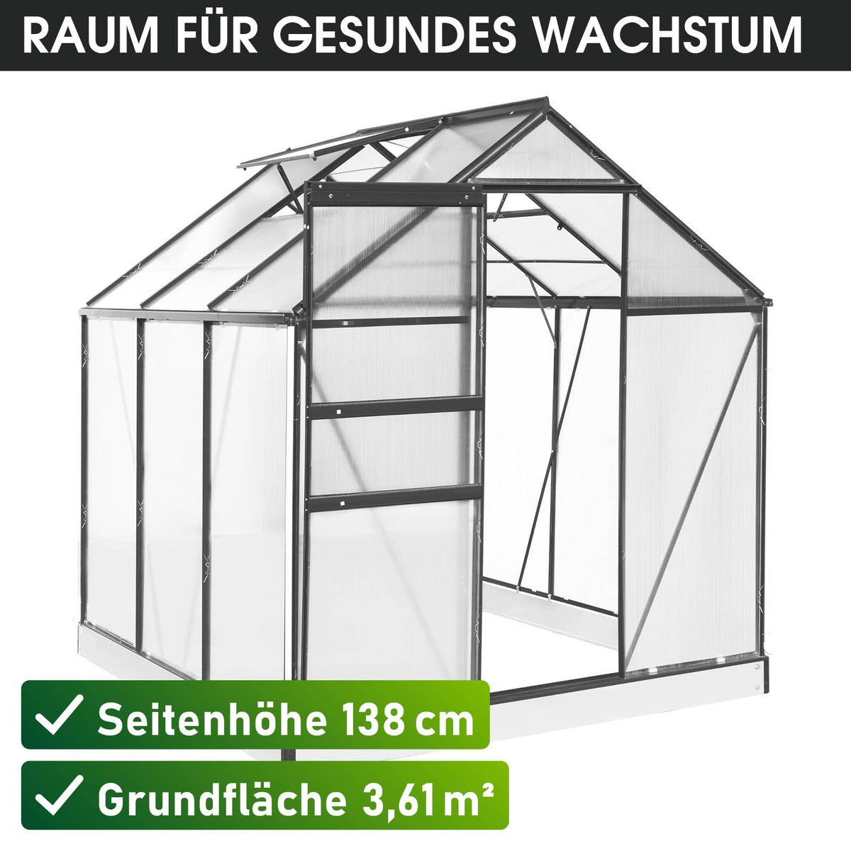 BRAST Aluminium-Gewächshaus 190x190x195 Anthrazit