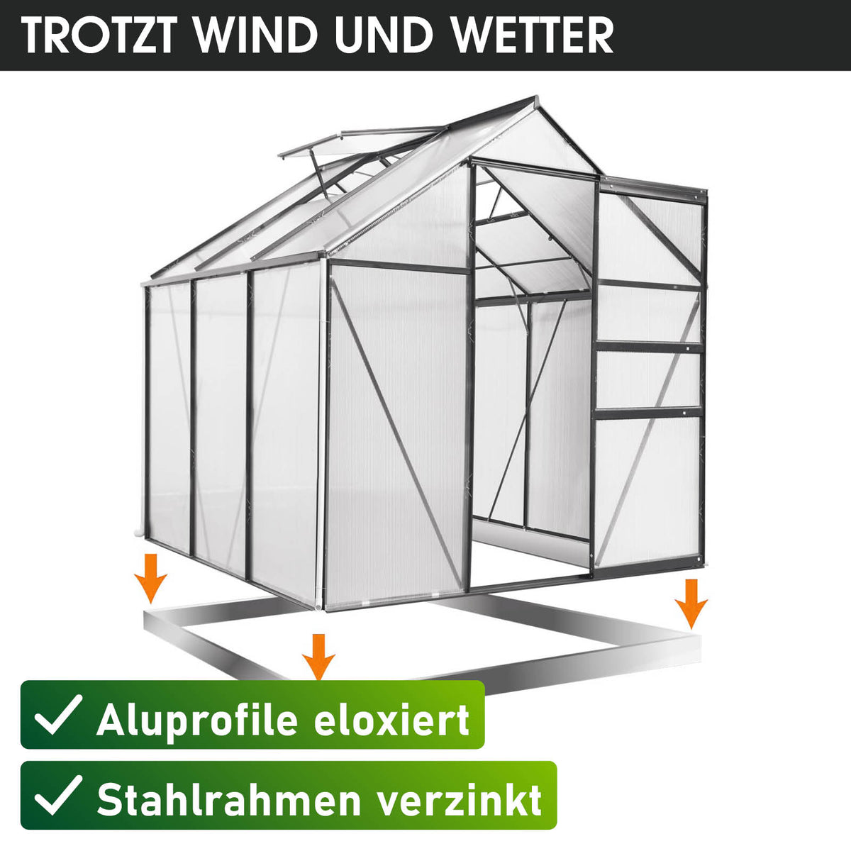BRAST Aluminium-Gewächshaus 190x190x195 Anthrazit