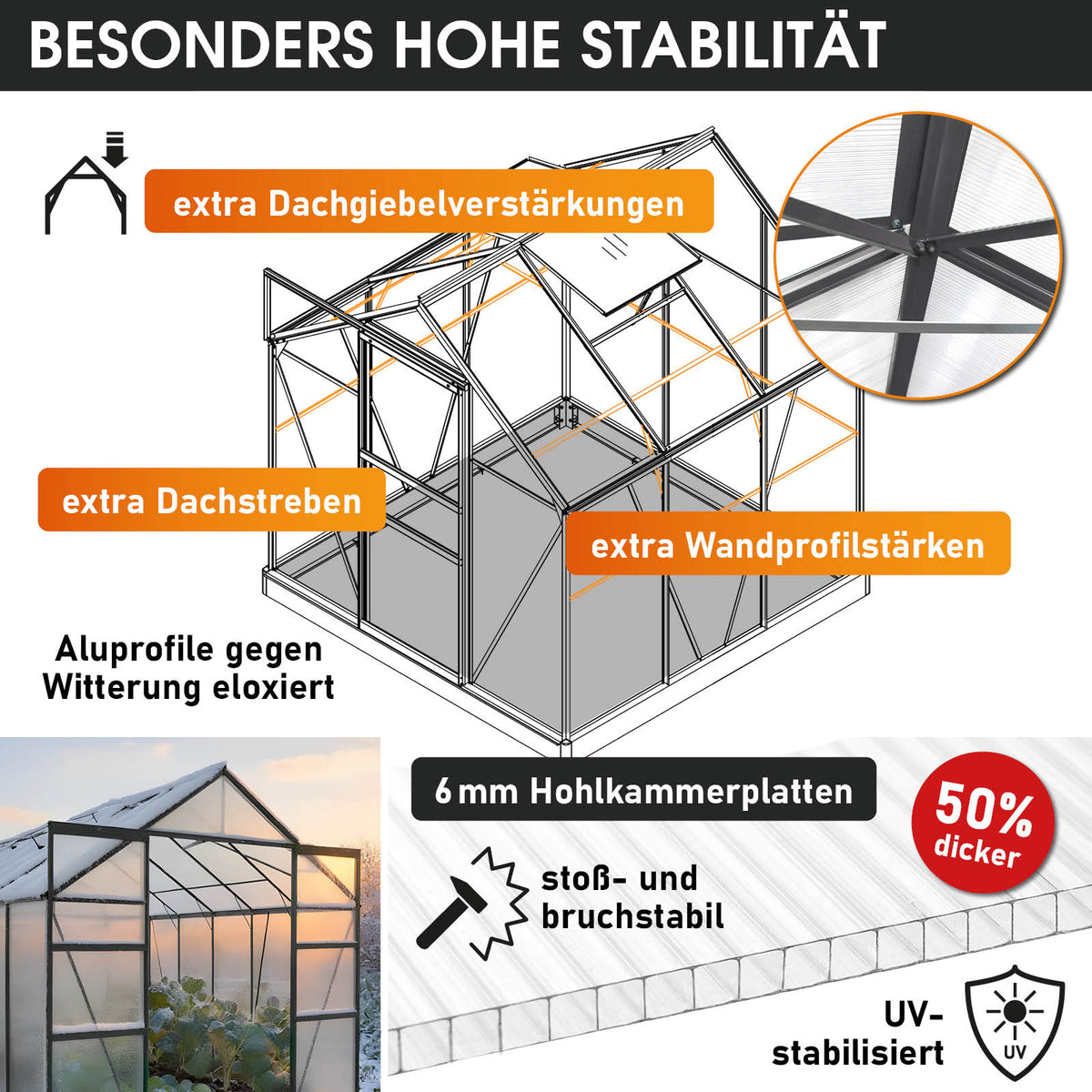 BRAST Aluminium-Gewächshaus 190x190x195 Anthrazit