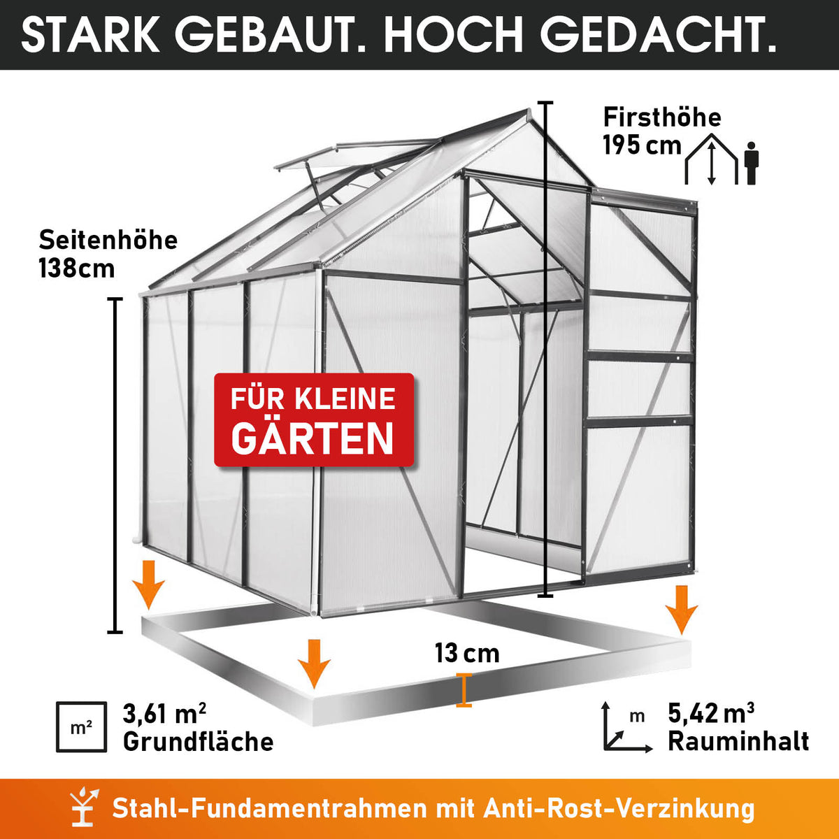 BRAST Aluminium-Gewächshaus 190x190x195 Anthrazit