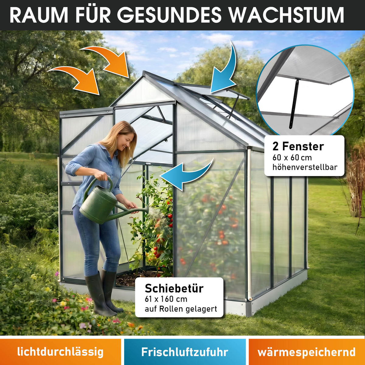 BRAST Aluminium-Gewächshaus 190x190x195 Anthrazit