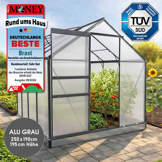 BRAST Aluminium-Gewächshaus 250x190x195 Anthrazit
