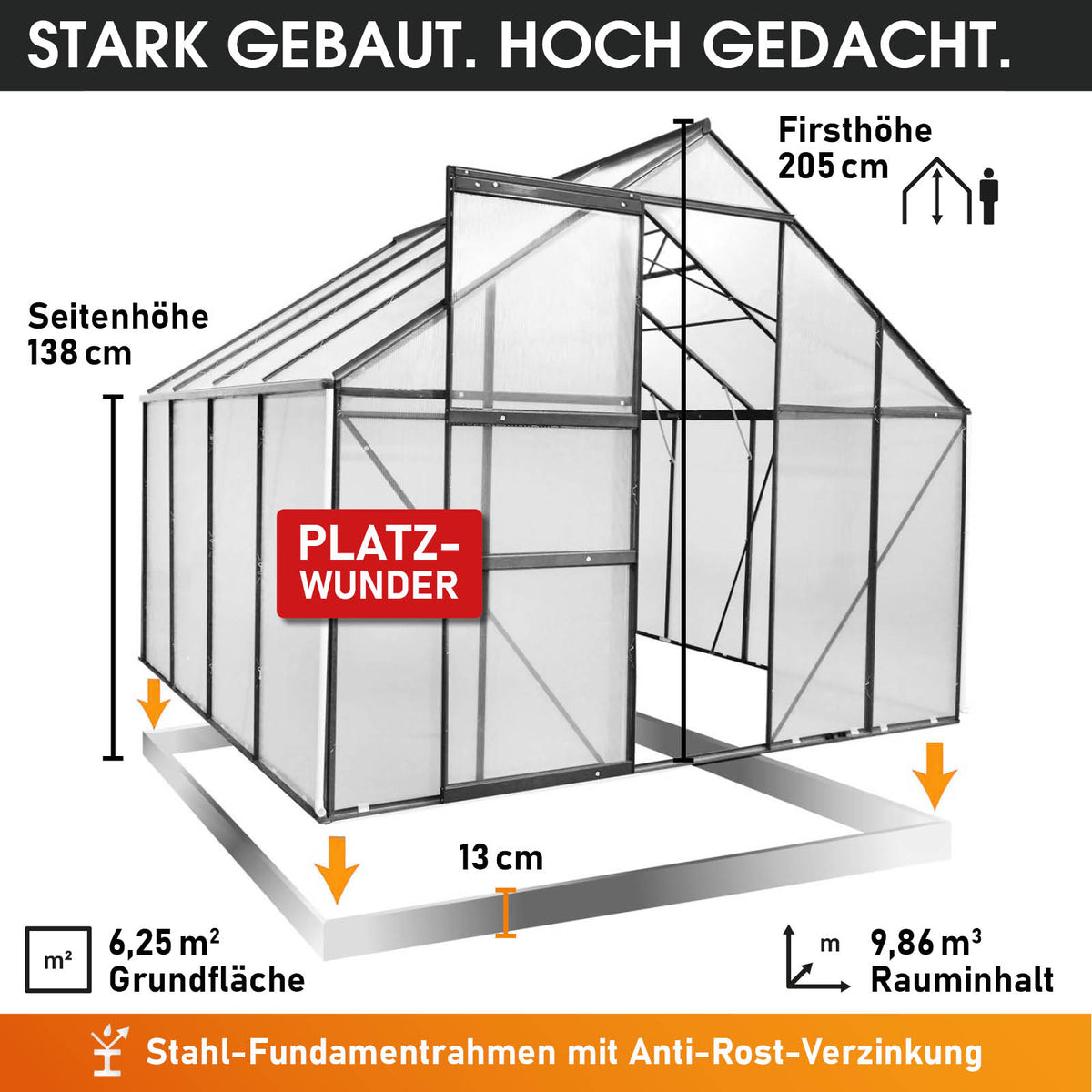 BRAST Aluminium-Gewächshaus 250x250x205 Anthrazit