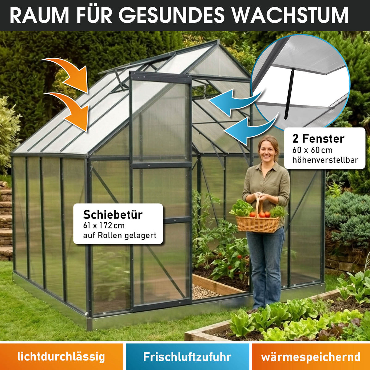 BRAST Aluminium-Gewächshaus 250x250x205 Anthrazit