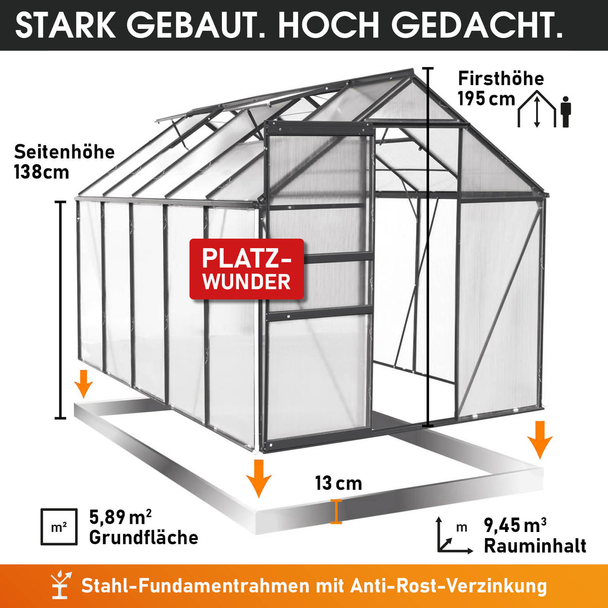 BRAST Aluminium-Gewächshaus 310x190x195 Anthrazit
