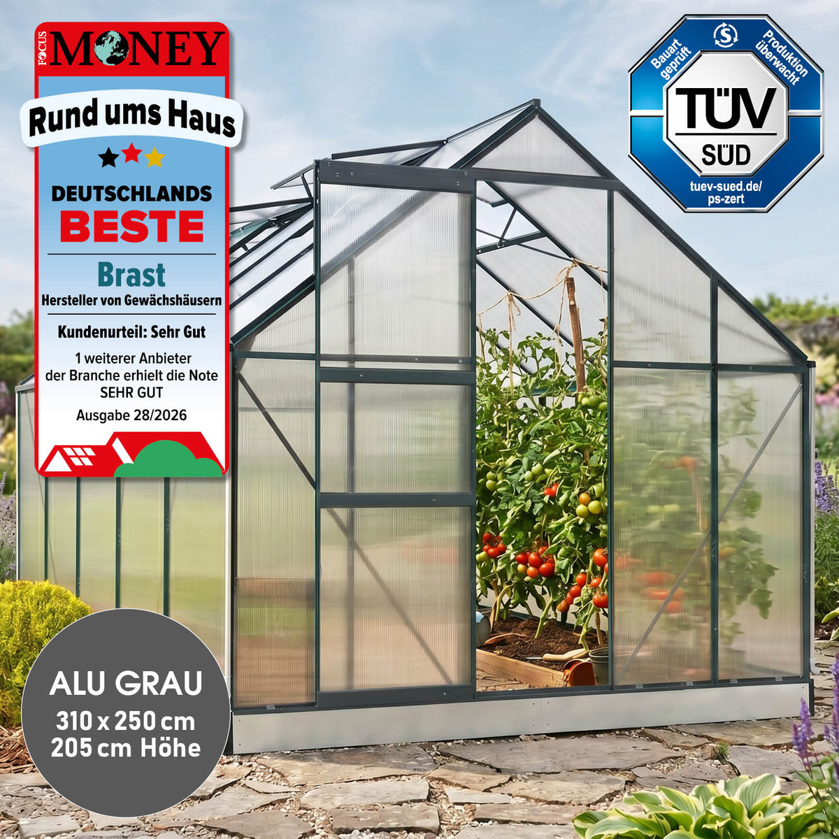 BRAST Aluminium-Gewächshaus 310x250x205 Anthrazit