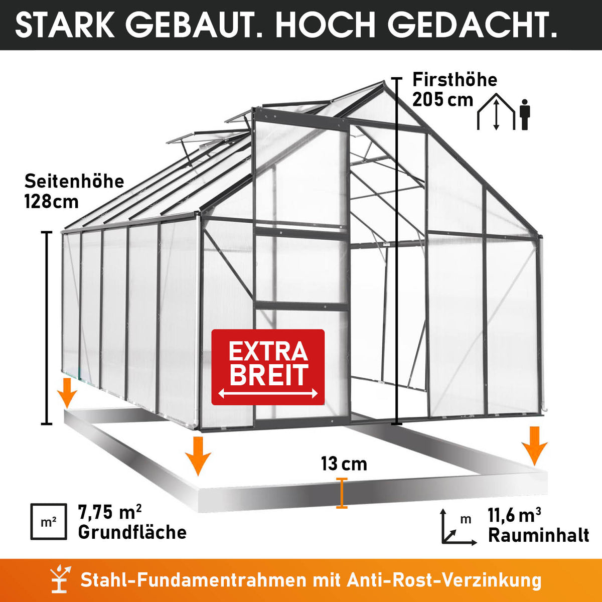 BRAST Aluminium-Gewächshaus 310x250x205 Anthrazit