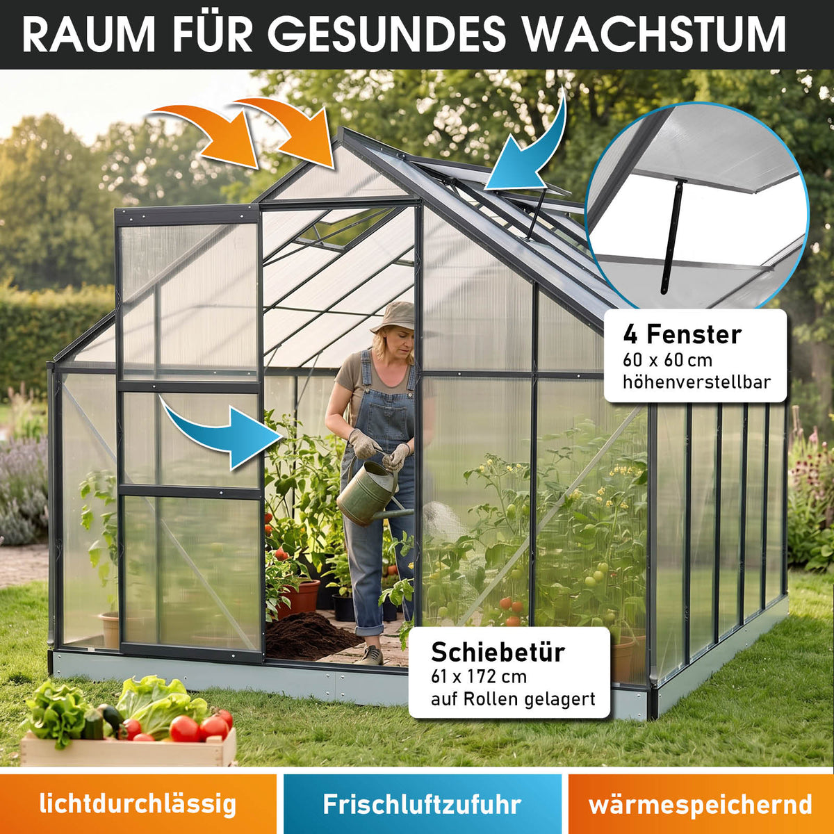 BRAST Aluminium-Gewächshaus 310x250x205 Anthrazit