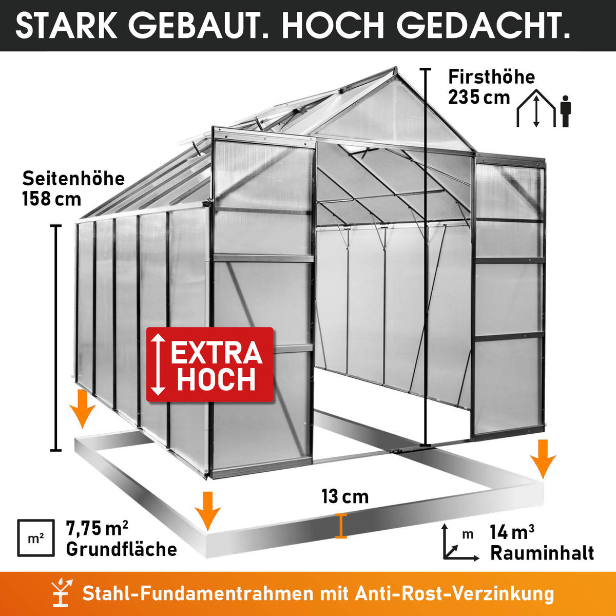 BRAST Aluminium-Gewächshaus 310x250x235 Anthrazit