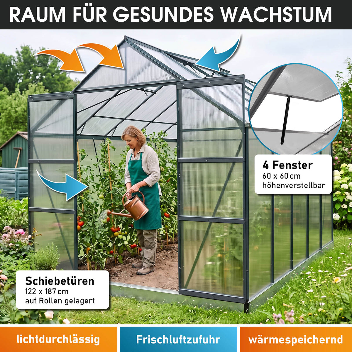 BRAST Aluminium-Gewächshaus 310x250x235 Anthrazit
