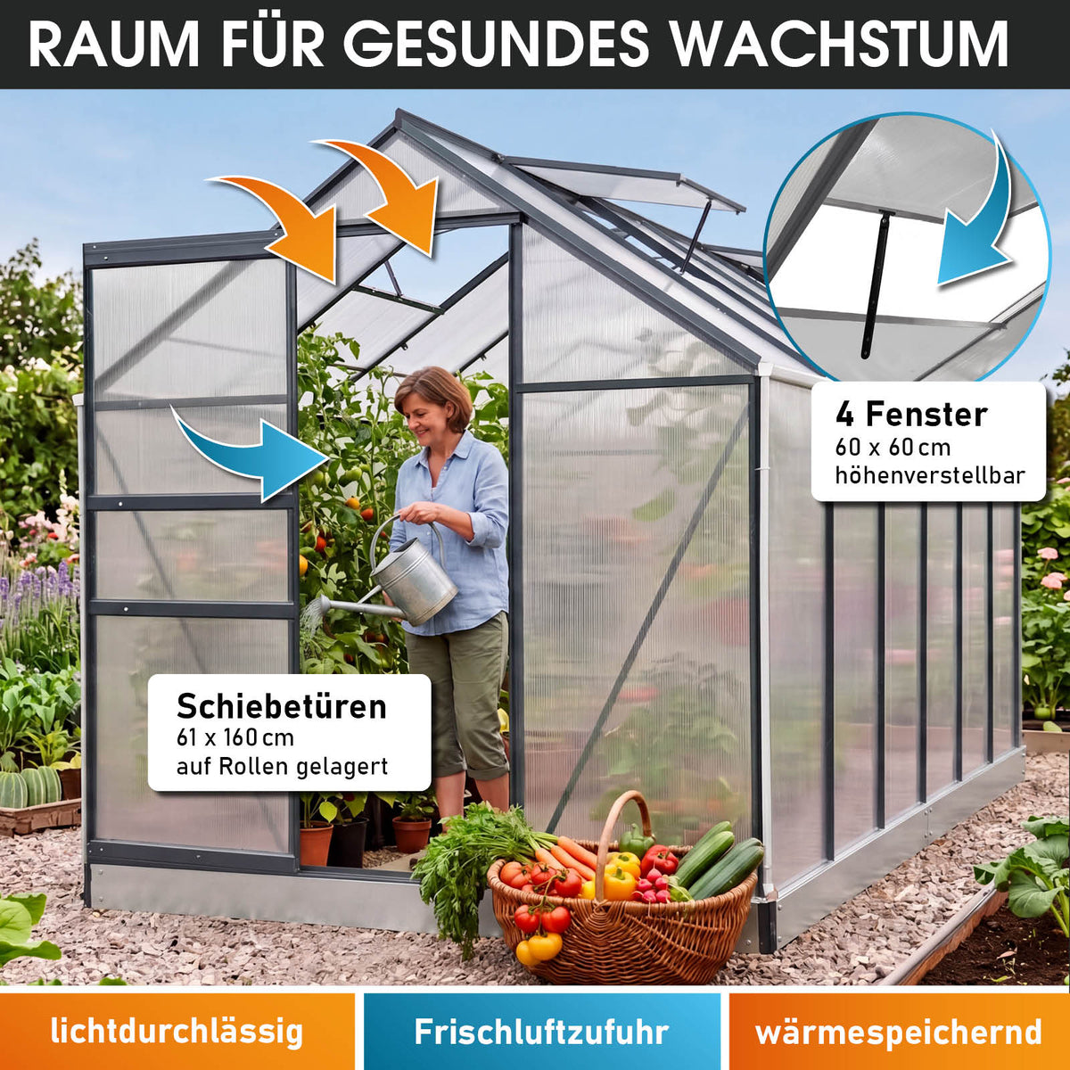 BRAST Aluminium-Gewächshaus 380x190x195 Anthrazit