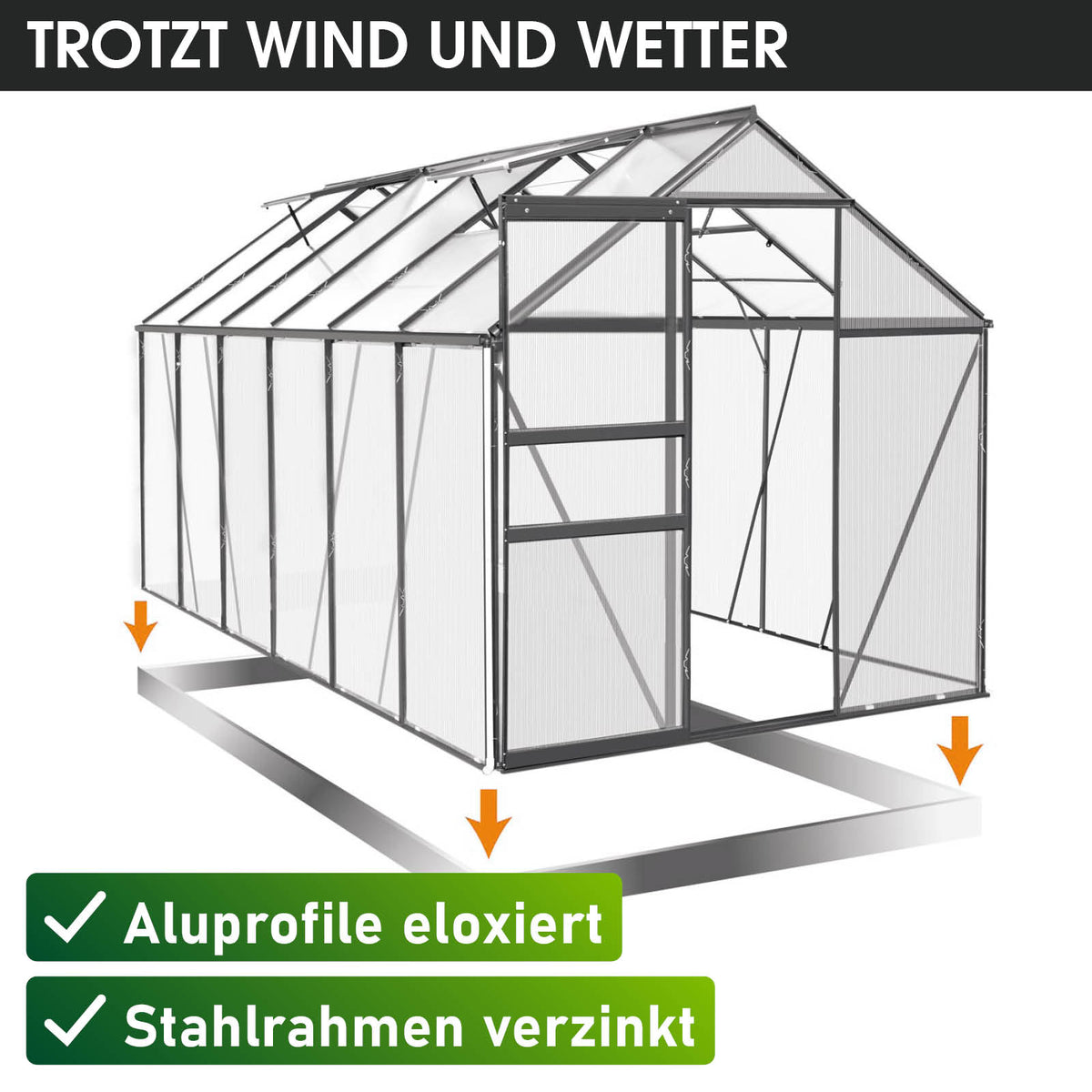 BRAST Aluminium-Gewächshaus 380x190x195 Anthrazit