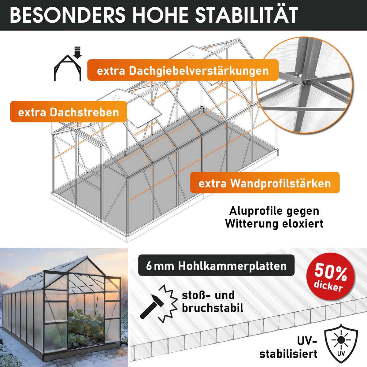 BRAST Aluminium-Gewächshaus 380x190x195 Anthrazit