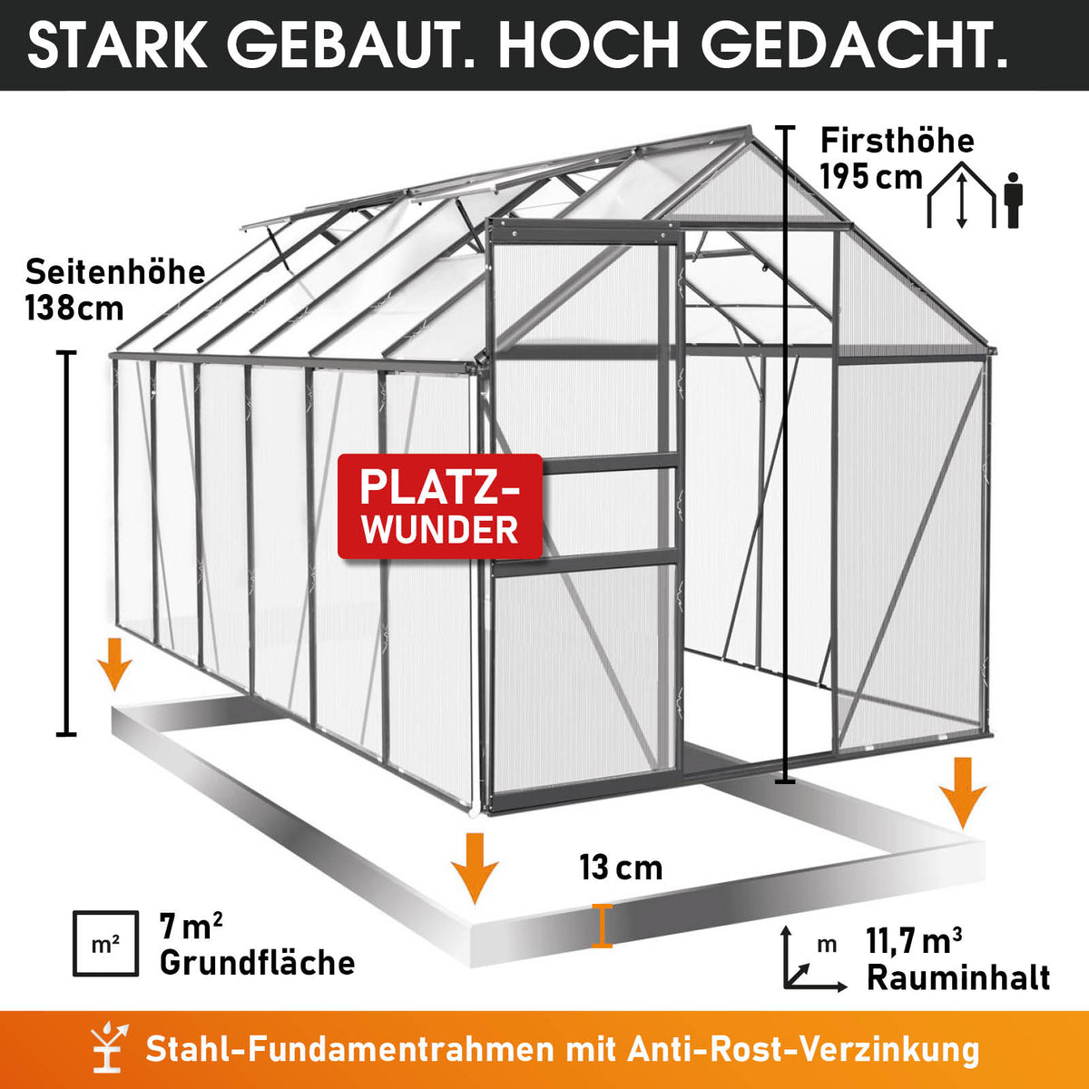 BRAST Aluminium-Gewächshaus 380x190x195 Anthrazit