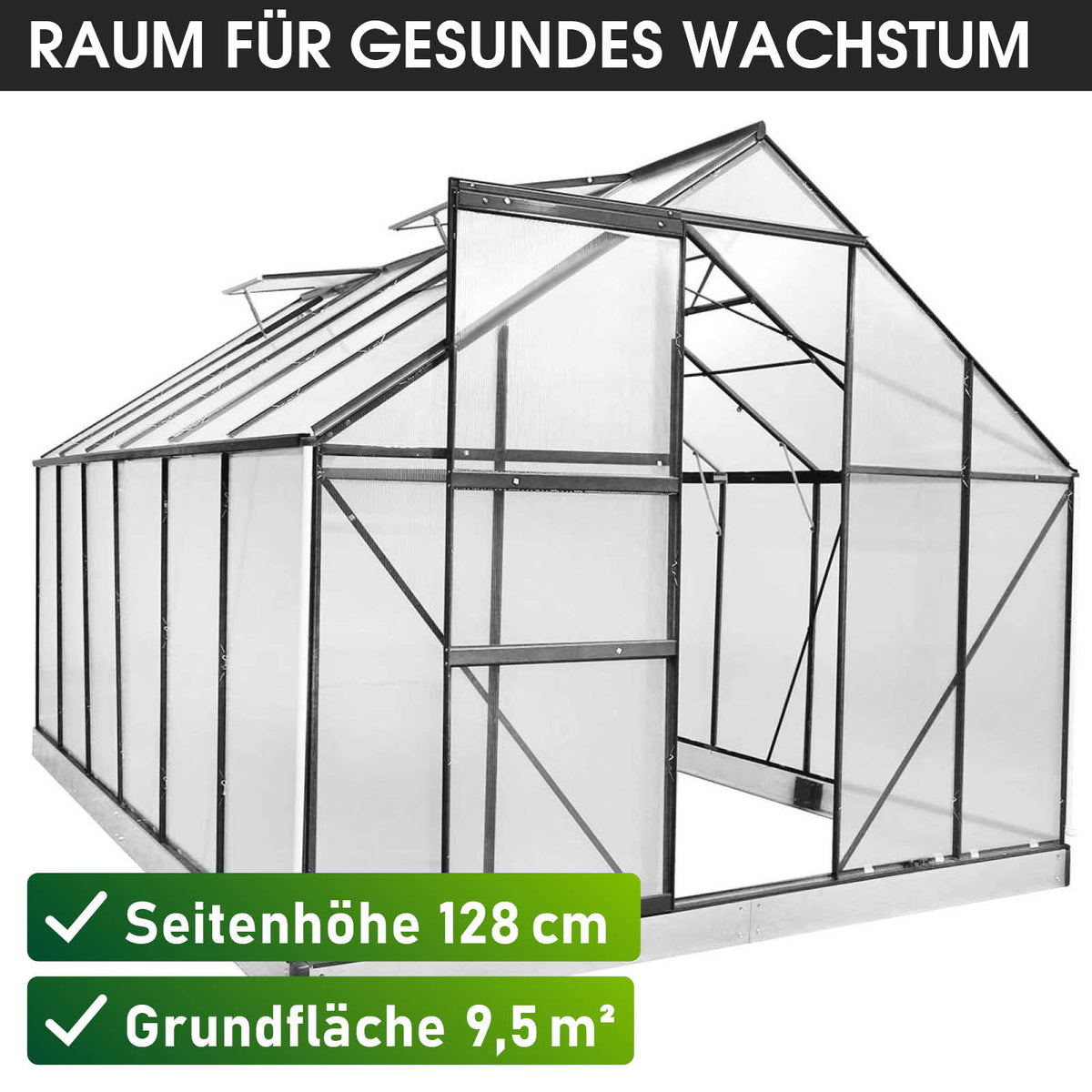 BRAST Aluminium-Gewächshaus 380x250x205 Anthrazit