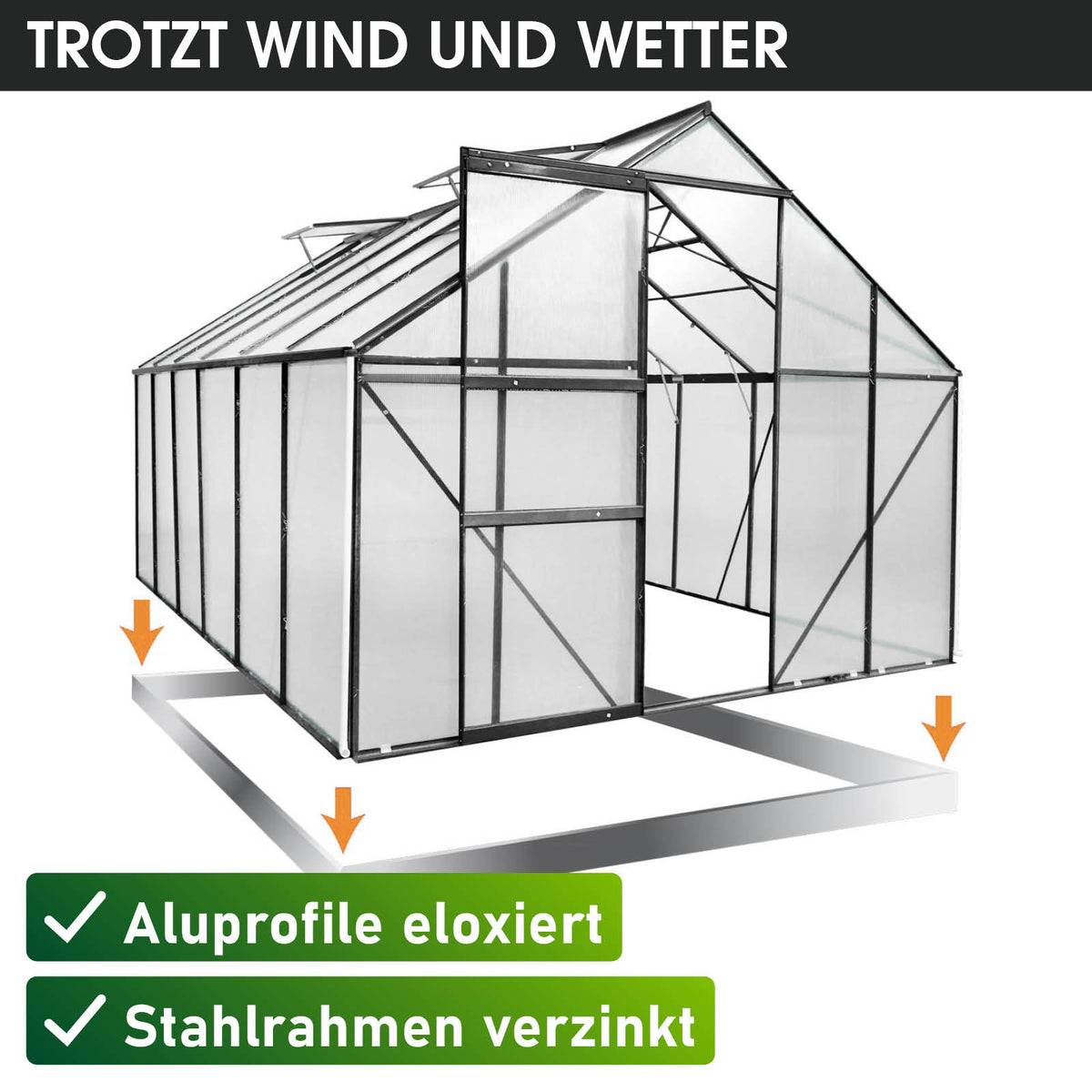 BRAST Aluminium-Gewächshaus 380x250x205 Anthrazit