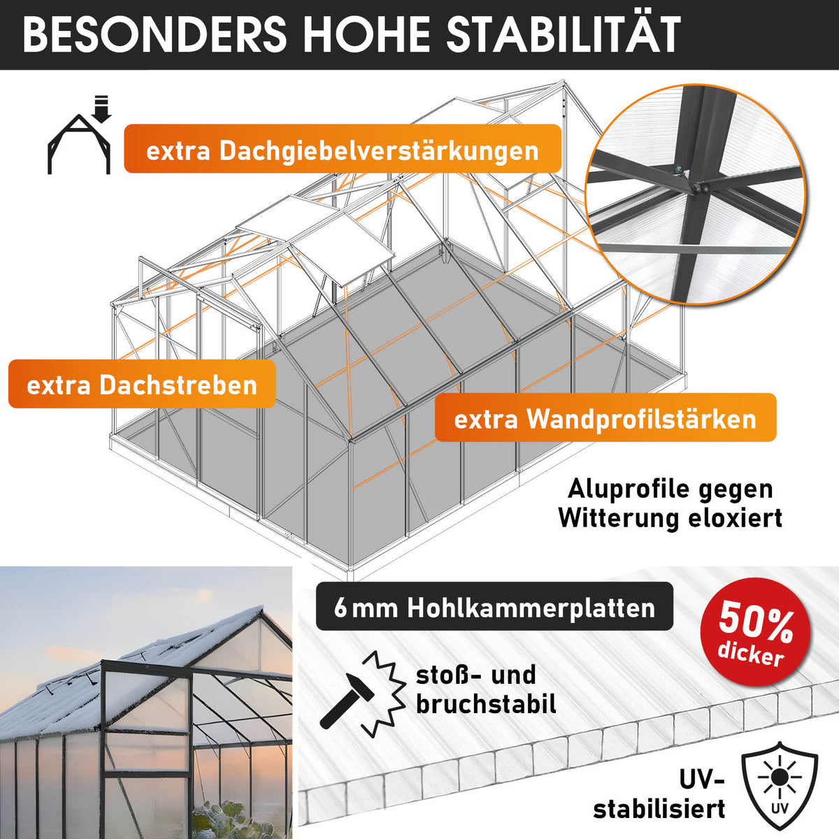 BRAST Aluminium-Gewächshaus 380x250x205 Anthrazit