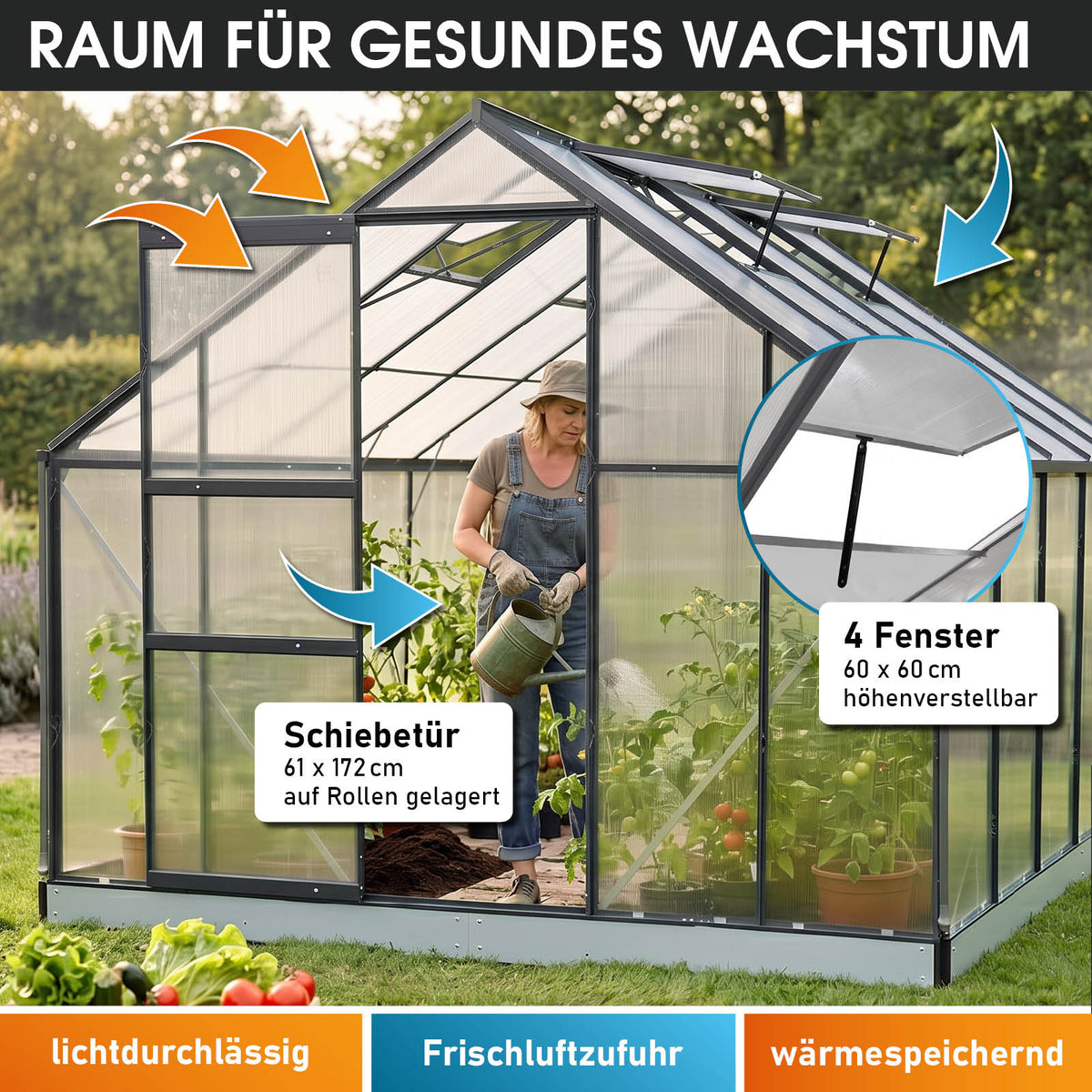 BRAST Aluminium-Gewächshaus 380x250x205 Anthrazit