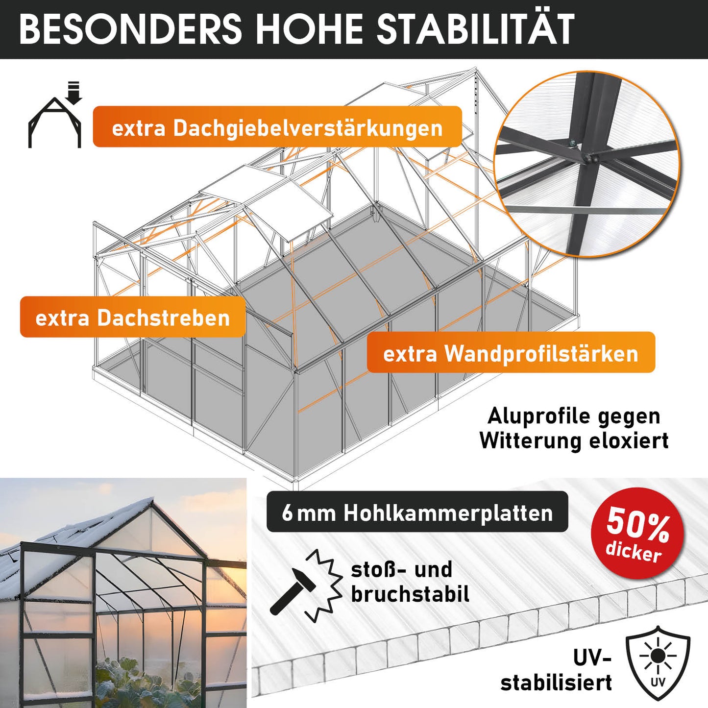 BRAST Aluminium-Gewächshaus 380x250x235 Anthrazit