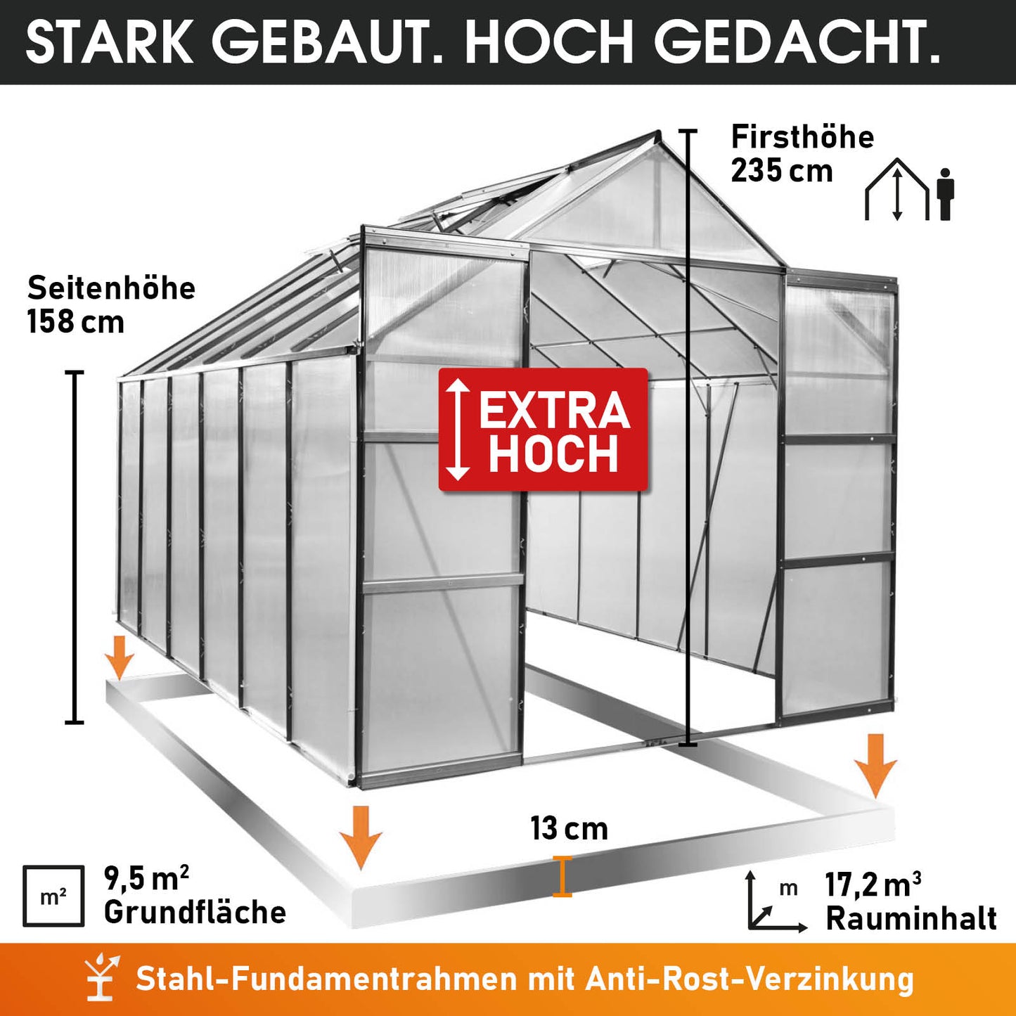 BRAST Aluminium-Gewächshaus 380x250x235 Anthrazit