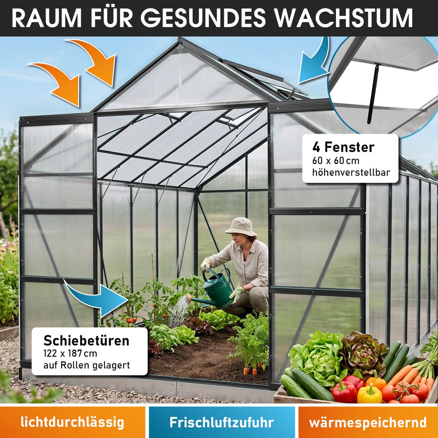BRAST Aluminium-Gewächshaus 380x250x235 Anthrazit