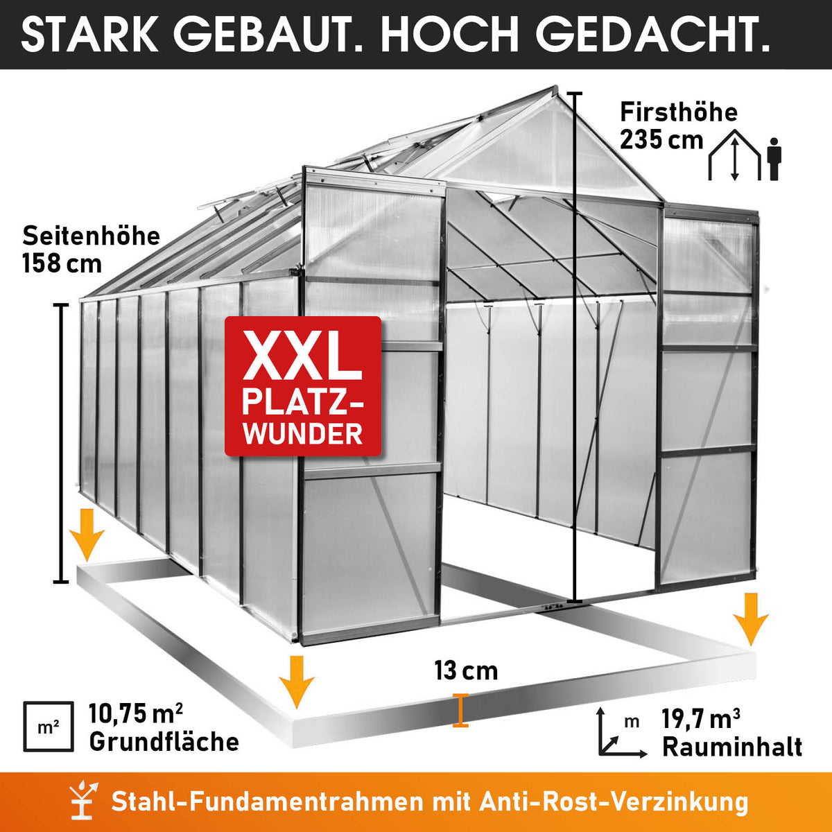 BRAST Aluminium-Gewächshaus 430x250x235 Anthrazit