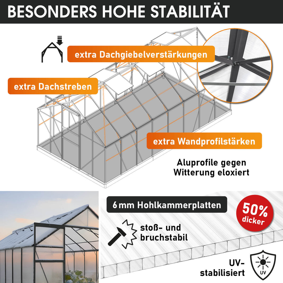 BRAST Aluminium-Gewächshaus 490x250x205 Anthrazit