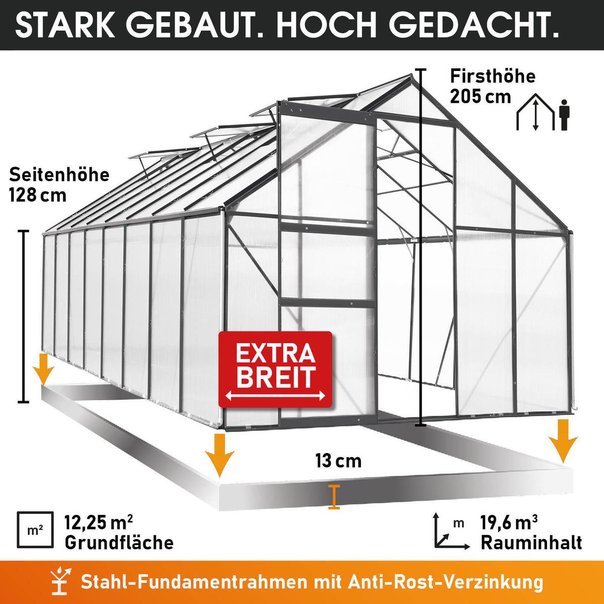 BRAST Aluminium-Gewächshaus 490x250x205 Anthrazit