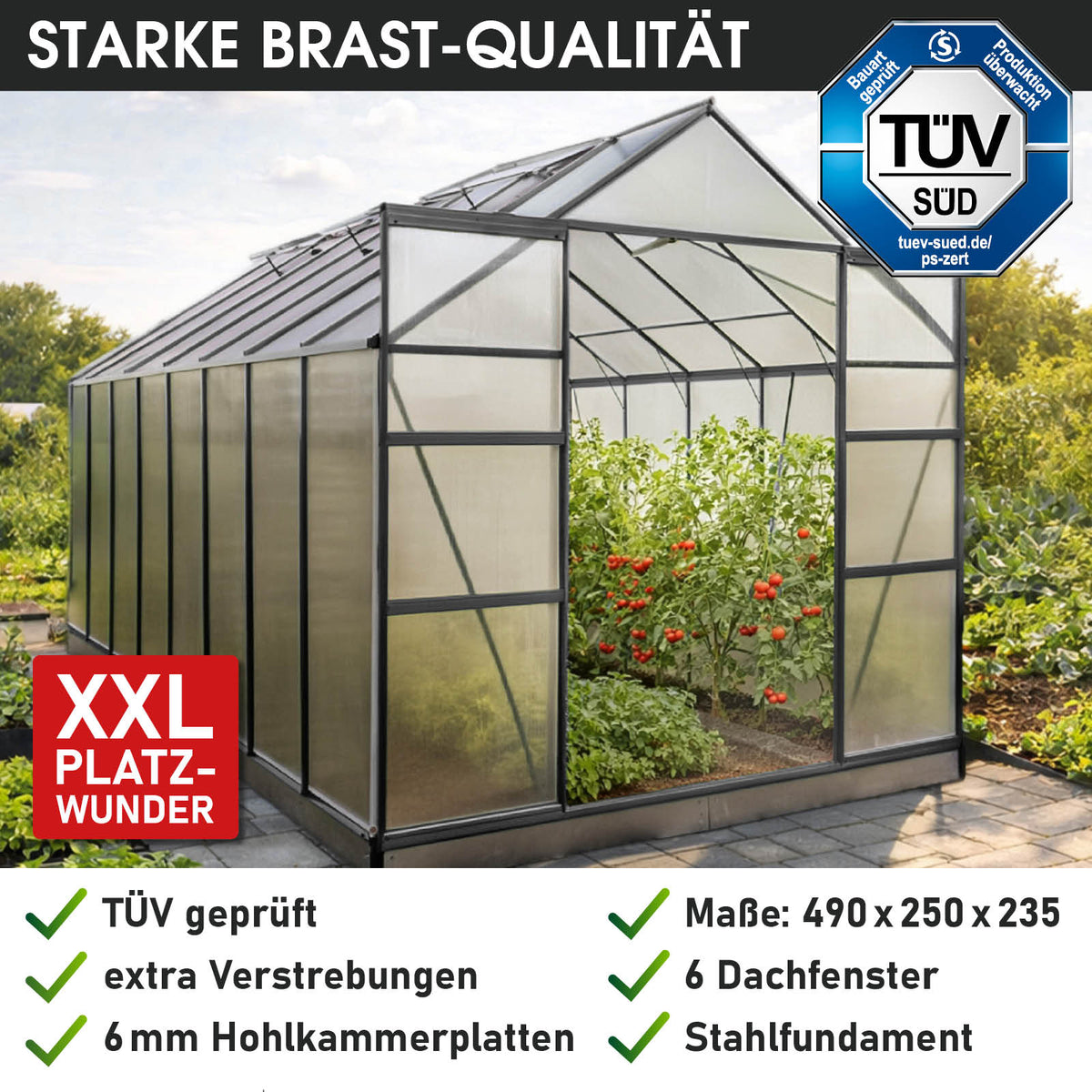 BRAST Aluminium-Gewächshaus 490x250x235 Anthrazit