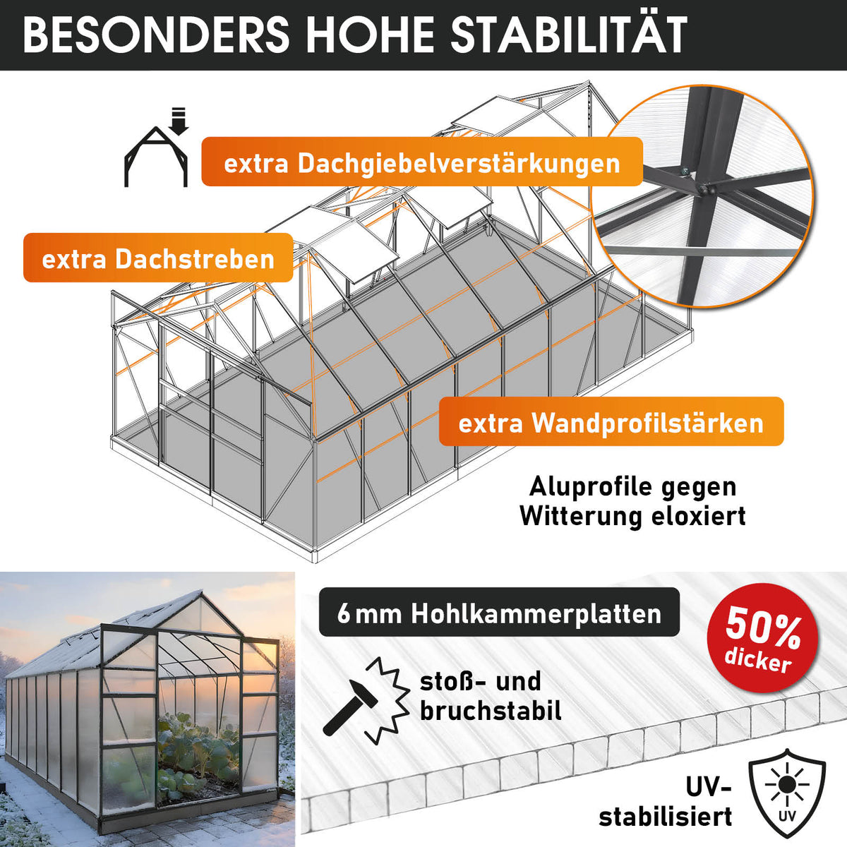 BRAST Aluminium-Gewächshaus 490x250x235 Anthrazit