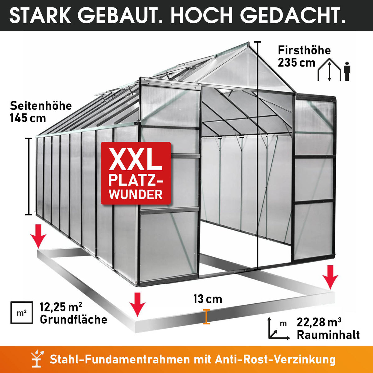 BRAST Aluminium-Gewächshaus 490x250x235 Anthrazit